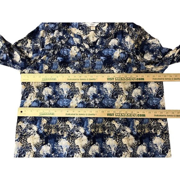 CJ Banks Blouse Womens 1X Blue Beige Cream Rayon 3/4 Sleeve Used - Picture 10 of 16
